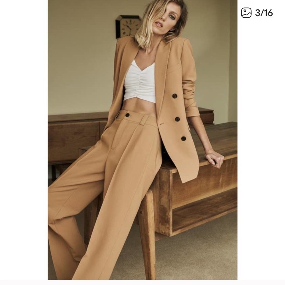 Zara Double Breasted Jacket Blazer Coat Camel Color Size Small